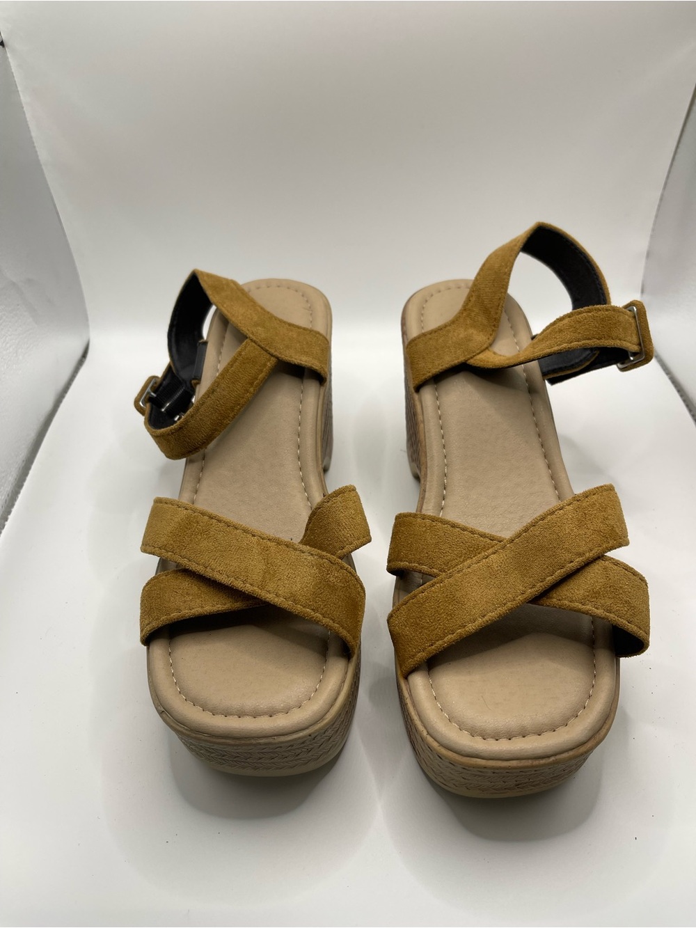 Women's Suede Crisscross Platform Sandals - Mustard